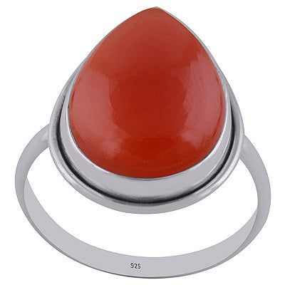 Stunning Plain Collet Carnelian Pear Shape 925 Sterling Solid Silver Ring - R3400321-5