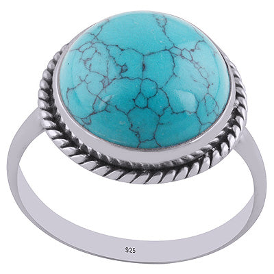 Stunning Wire Around Turquoise Round Shape 925 Sterling Solid Silver Ring - R3400325-1