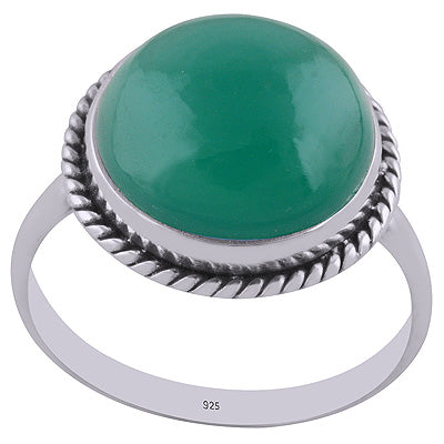 Stunning Wire Around Green Onyx Round Shape 925 Sterling Solid Silver Ring - R3400325-5