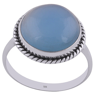 Stunning Wire Around Blue Chalcedony Round Shape 925 Sterling Solid Silver Ring - R3400325-6