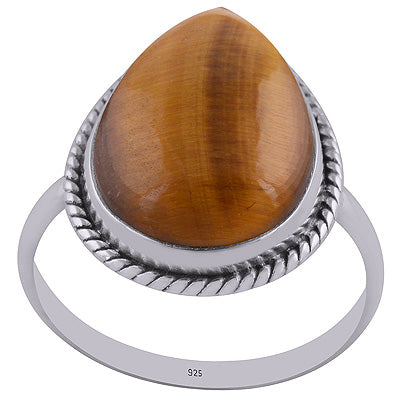 Stunning Wire Around Tiger's Eye Pear Shape 925 Sterling Solid Silver Ring - R3400327-10