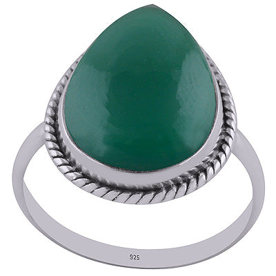 Stunning Wire Around Green Onyx Pear Shape 925 Sterling Solid Silver Ring - R3400327-6