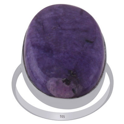 Beautiful Plain Charoite Oval Shape 925 Sterling Solid Silver Ring - R3400333-60