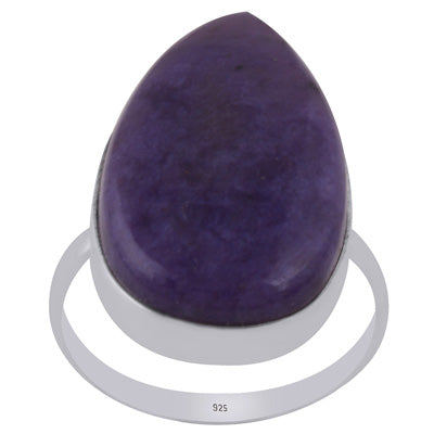 Beautiful Plain Charoite Pear Shape 925 Sterling Solid Silver Ring - R3400333-63