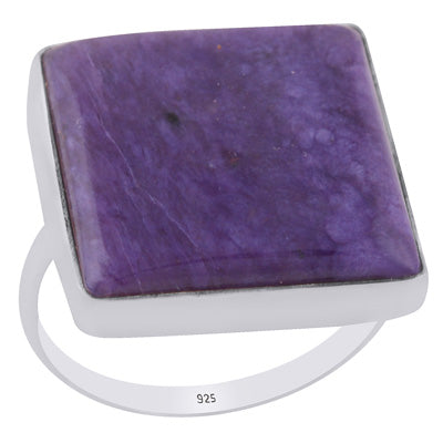 Beautiful Plain Charoite Square Shape 925 Sterling Solid Silver Ring - R3400333-68