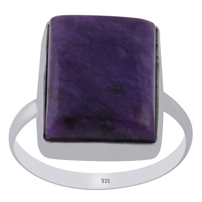 Beautiful Plain Charoite Rectangle Shape 925 Sterling Solid Silver Ring - R3400333-70