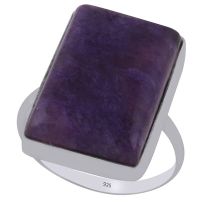 Beautiful Plain Charoite Rectangle Shape 925 Sterling Solid Silver Ring - R3400333-71