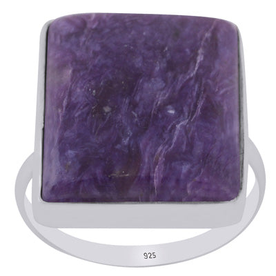 Beautiful Plain Charoite Rectangle Shape 925 Sterling Solid Silver Ring - R3400333-73