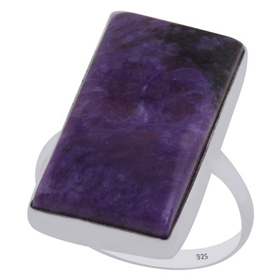 Beautiful Plain Charoite Rectangle Shape 925 Sterling Solid Silver Ring - R3400333-74