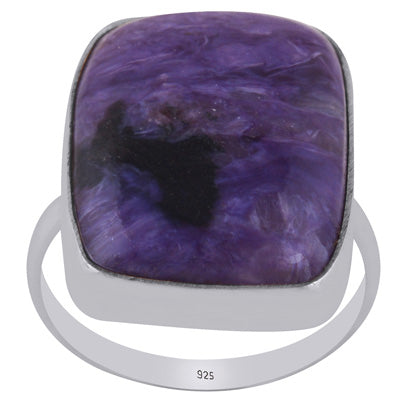 Beautiful Plain Charoite Rectangle Shape 925 Sterling Solid Silver Ring - R3400333-75