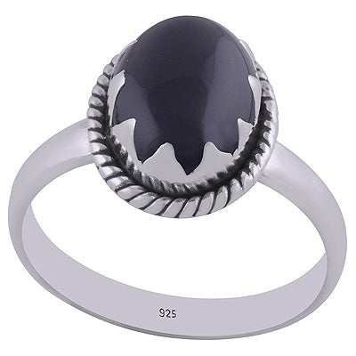 Unique Setting Black Onyx Natural Gemstone Oval Shape 925 Sterling Solid Silver Ring - R3400341-10