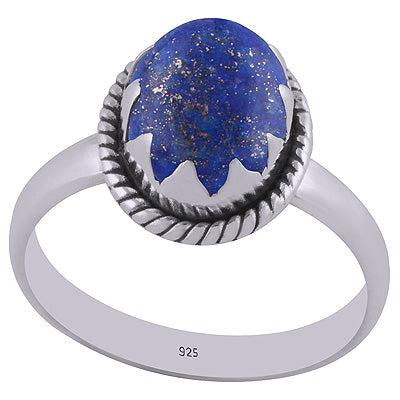 Unique Setting Lapis Natural Gemstone Oval Shape 925 Sterling Solid Silver Ring - R3400341-6