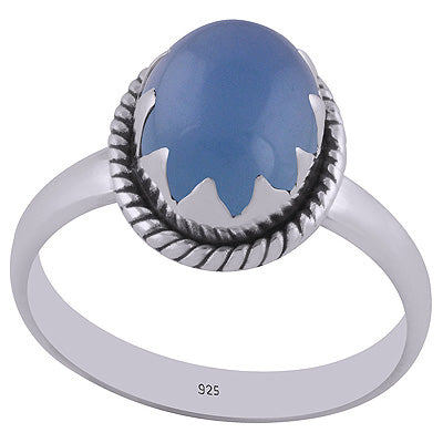 Unique Setting Blue Chalcedony Natural Gemstone Oval Shape 925 Sterling Solid Silver Ring - R3400341-7