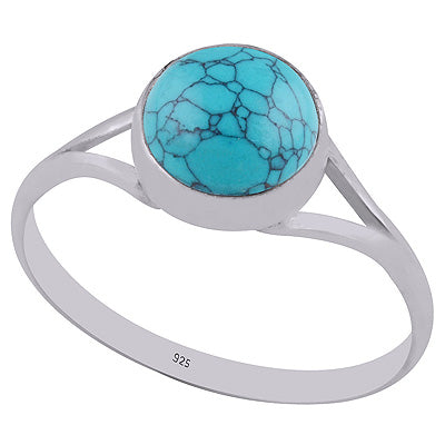 Beautiful Split Shank Around Turquoise Round Shape 925 Sterling Solid Silver Ring - R3400344-3