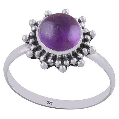 Stunning Rawa Work Around Amethyst Round Shape 925 Sterling Solid Silver Ring - R3400356-1