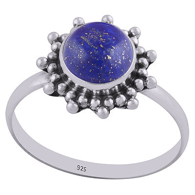 Stunning Rawa Work Around Lapis Round Shape 925 Sterling Solid Silver Ring - R3400356-18