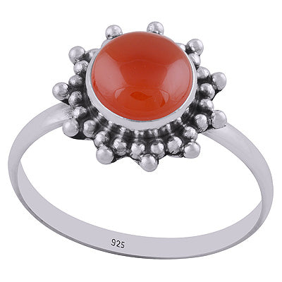 Stunning Rawa Work Around Carnelian Round Shape 925 Sterling Solid Silver Ring - R3400356-21