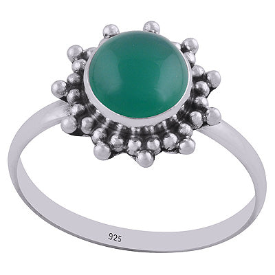 Stunning Rawa Work Around Green Onyx Round Shape 925 Sterling Solid Silver Ring - R3400356-24