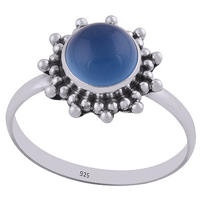 Stunning Rawa Work Around Blue Chalcedony Round Shape 925 Sterling Solid Silver Ring - R3400356-26