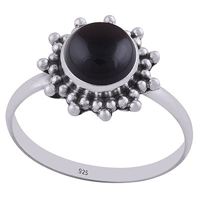 Stunning Rawa Work Around Black Onyx Round Shape 925 Sterling Solid Silver Ring - R3400356-34