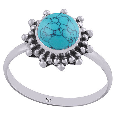 Stunning Rawa Work Around Turquoise Round Shape 925 Sterling Solid Silver Ring - R3400356-9