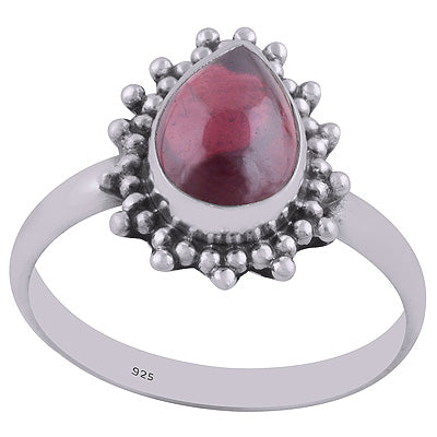 Stunning Rawa Work Around Garnet Pear Shape 925 Sterling Solid Silver Ring - R3400368-42
