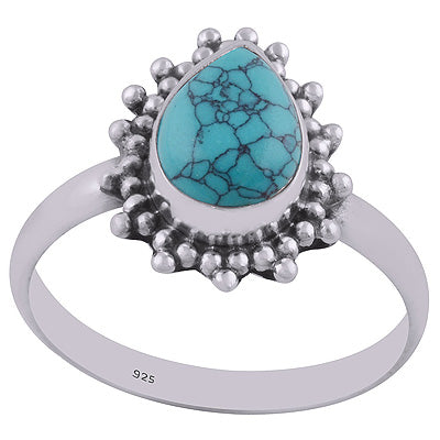 Stunning Rawa Work Around Turquoise Pear Shape 925 Sterling Solid Silver Ring - R3400368-43
