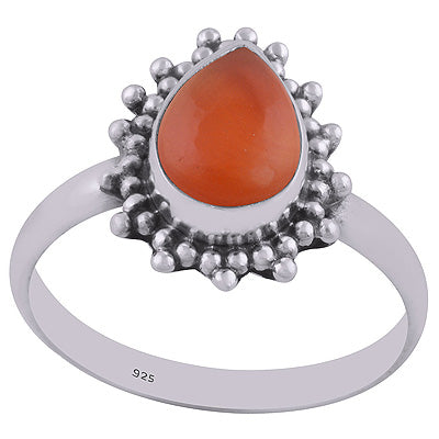 Stunning Rawa Work Around Carnelian Pear Shape 925 Sterling Solid Silver Ring - R3400368-47