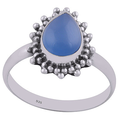Stunning Rawa Work Around Blue Chalcedony Pear Shape 925 Sterling Solid Silver Ring - R3400368-49