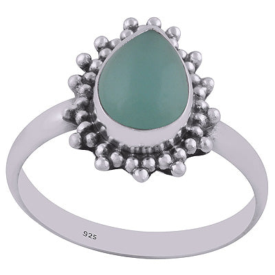 Stunning Rawa Work Around Aqua Chalcedony Pear Shape 925 Sterling Solid Silver Ring - R3400368-50