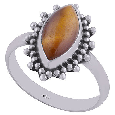 Gorgeous Rawa Work Around Tiger's Eye Marquise Shape 925 Sterling Solid Silver Ring - R3400369-21