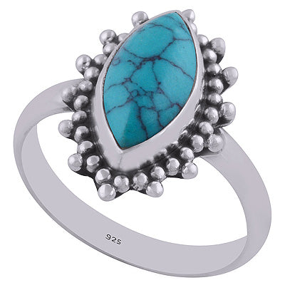 Gorgeous Rawa Work Around Turquoise Marquise Shape 925 Sterling Solid Silver Ring - R3400369-8