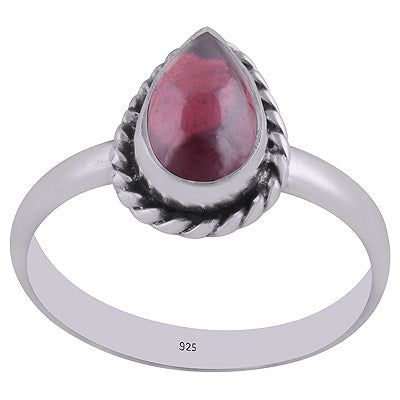 Classic Wire Around Garnet Pear Shape 925 Sterling Solid Silver Ring - R3400376-138