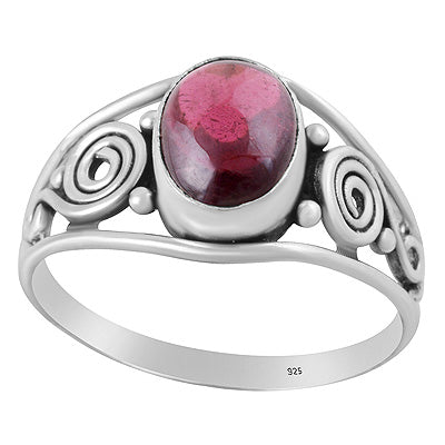 Gorgeous Rawa & Coil Work Around Garnet Oval Shape 925 Sterling Solid Silver Ring - R3400376-140