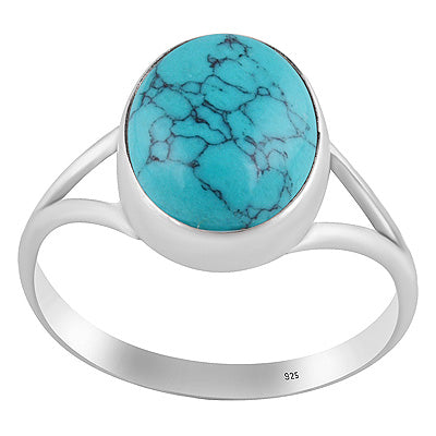 Stylish Split Shank Around Turquoise Oval Shape 925 Sterling Solid Silver Ring - R3400378-3