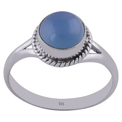 Stunning Split Shank Twisted Wire Around Blue Chalcedony Round Shape 925 Sterling Solid Silver Ring - R3400391-11