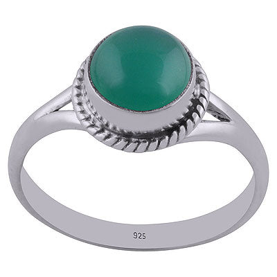 Stunning Split Shank Twisted Wire Around Green Onyx Round Shape 925 Sterling Solid Silver Ring - R3400391-9
