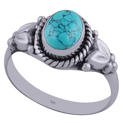 Alluring Handwork Around Turquoise Oval Shape 925 Sterling Solid Silver Ring - R3400409-64