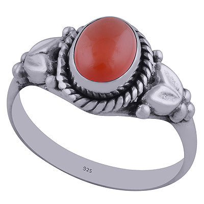 Alluring Handwork Around Carnelian Oval Shape 925 Sterling Solid Silver Ring - R3400409-81