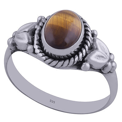 Alluring Handwork Around Tiger's Eye Oval Shape 925 Sterling Solid Silver Ring - R3400409-83