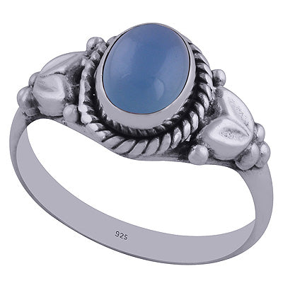 Alluring Handwork Around Blue Chalcedony Oval Shape 925 Sterling Solid Silver Ring - R3400409-86