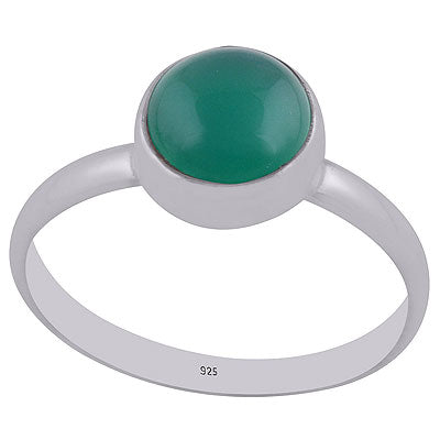 Beautiful Plain Green Onyx Round Shape 925 Sterling Solid Silver Ring - R3400429-36