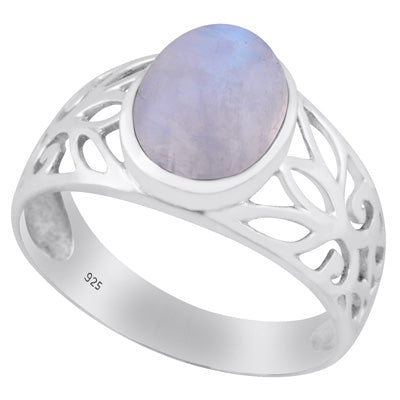 Stunning Cut Work Around Rainbow Moonstone Oval Shape 925 Sterling Solid Silver Ring - R3400431-1