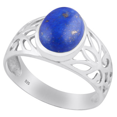 Stunning Cut Work Around Lapis Oval Shape 925 Sterling Solid Silver Ring - R3400431-17