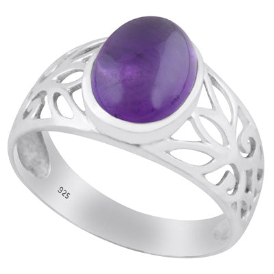 Stunning Cut Work Around Amethyst Oval Shape 925 Sterling Solid Silver Ring - R3400431-49
