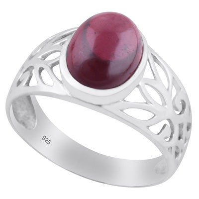 Stunning Cut Work Around Garnet Oval Shape 925 Sterling Solid Silver Ring - R3400431-51