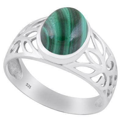 Stunning Cut Work Around Malachite Oval Shape 925 Sterling Solid Silver Ring - R3400431-65