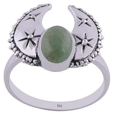 Gorgeous Handcrafted Rawa Work Around Green Aventurine Oval Shape 925 Sterling Solid Silver Ring - R3400437-13