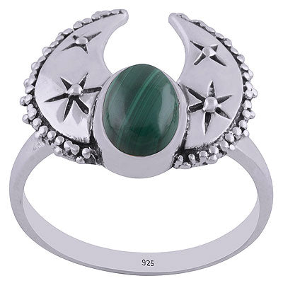 Gorgeous Handcrafted Rawa Work Around Malachite Oval Shape 925 Sterling Solid Silver Ring - R3400437-16
