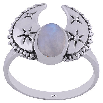 Gorgeous Handcrafted Rawa Work Around Rainbow Moonstone Oval Shape 925 Sterling Solid Silver Ring - R3400437-6